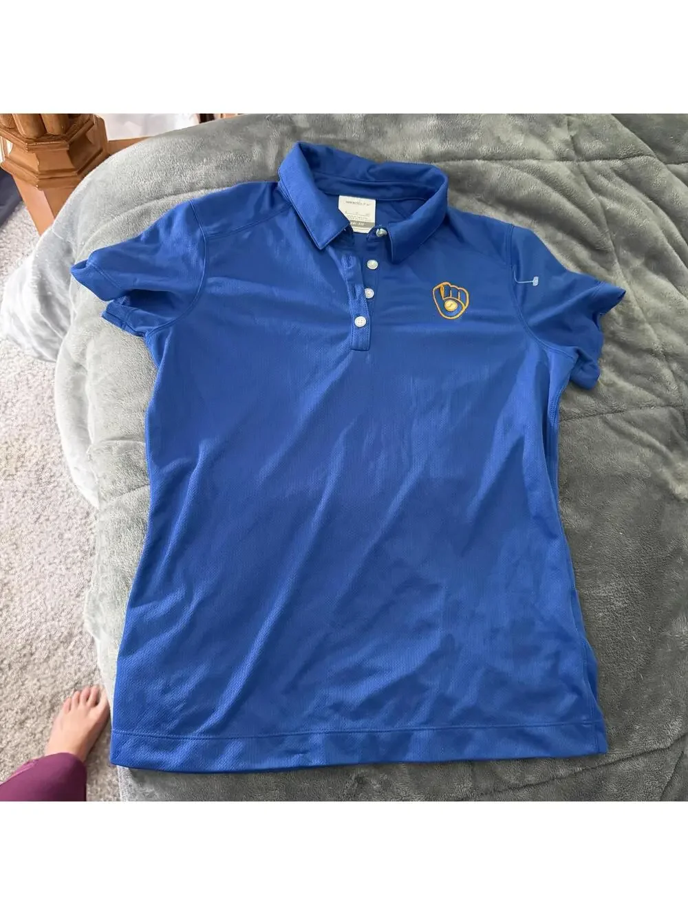 Nike Milwaukee Brewers MLB Golf Womens Blue Dri-FIT Polo Shirt Size S